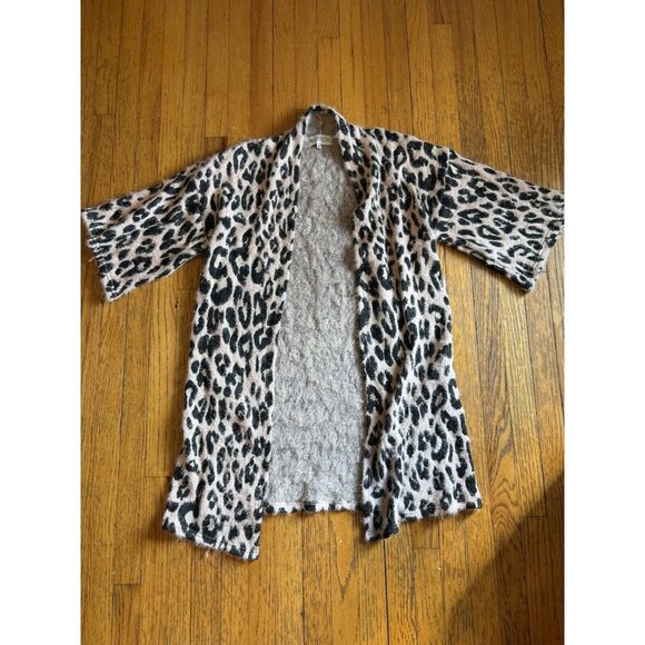 Wildfox Eyelash Open front long Cardigan Leopard Size M Casual Chic - Picture 3 of 8